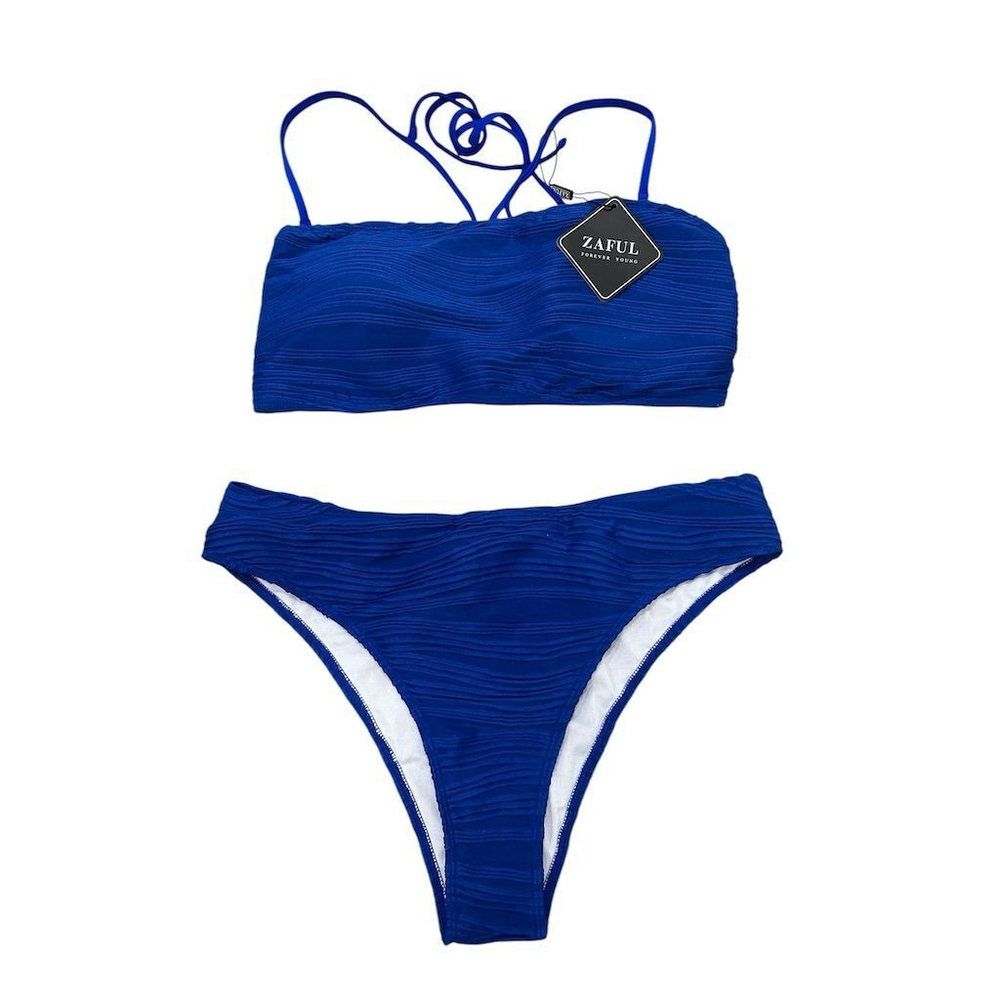 Zaful Bikini Set Size Large Royal Blue Striped NWT